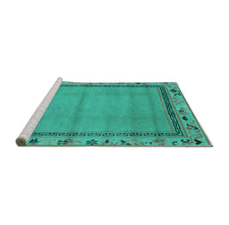 Sideview of Machine Washable Oriental Turquoise Asian Inspired Area Rugs, wshabs1961turq