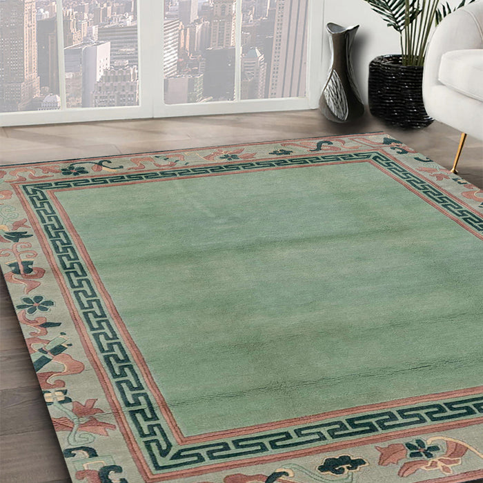 Machine Washable Abstract Green Rug in a Family Room, wshabs1961