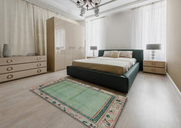 Abstract Green Oriental Rug in a Bedroom, abs1961