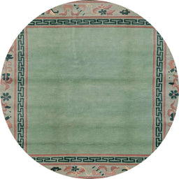 Round Machine Washable Abstract Green Rug, wshabs1961