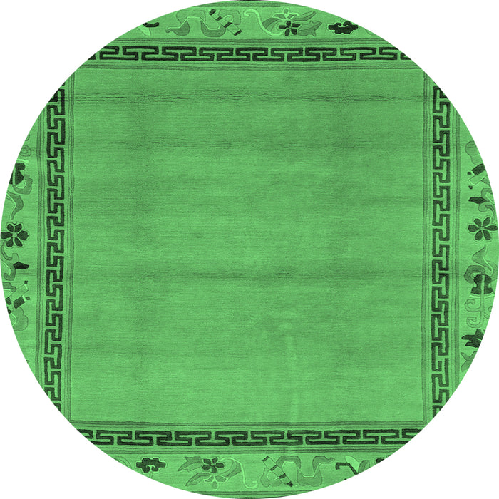 Round Machine Washable Oriental Emerald Green Asian Inspired Area Rugs, wshabs1961emgrn