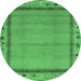 Round Machine Washable Oriental Emerald Green Asian Inspired Area Rugs, wshabs1961emgrn