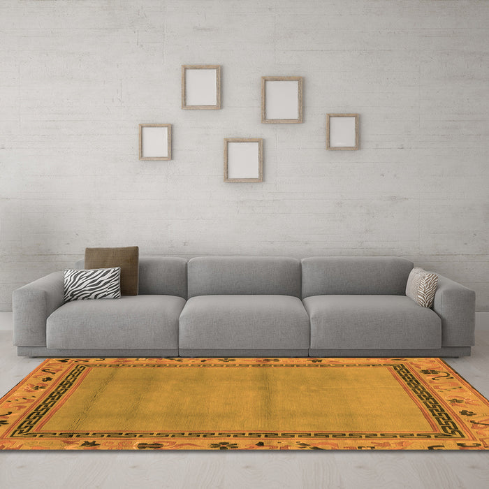 Machine Washable Oriental Orange Asian Inspired Area Rugs in a Living Room, wshabs1961org