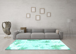 Machine Washable Abstract Turquoise Modern Area Rugs in a Living Room,, wshabs1962turq