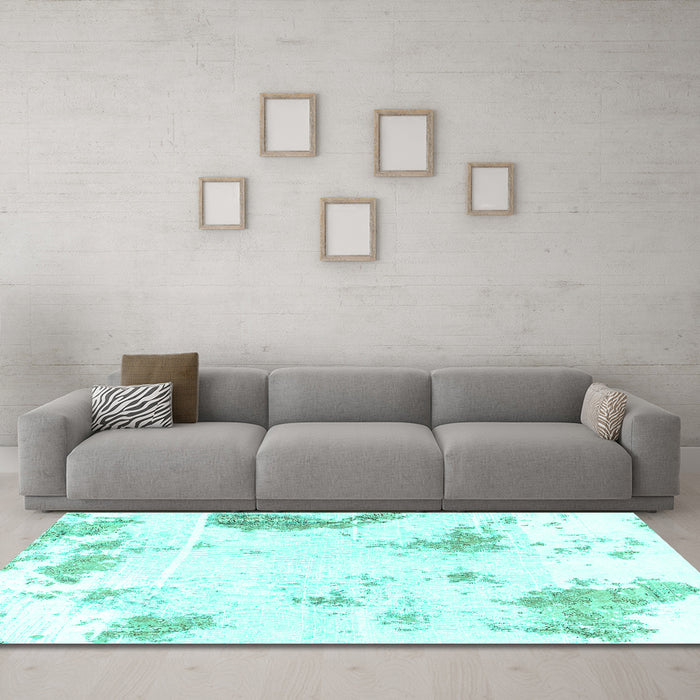 Machine Washable Abstract Turquoise Modern Area Rugs in a Living Room,, wshabs1962turq