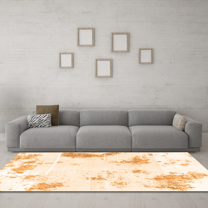 Machine Washable Abstract Orange Modern Area Rugs in a Living Room, wshabs1962org