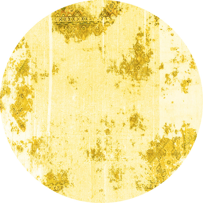 Round Machine Washable Abstract Yellow Modern Rug, wshabs1962yw