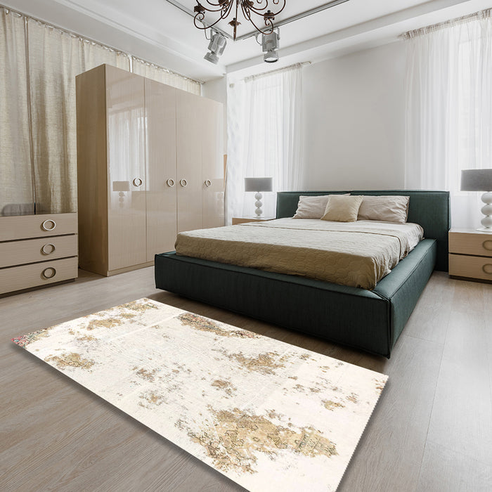 Machine Washable Abstract Desert Sand Beige Rug in a Bedroom, wshabs1962