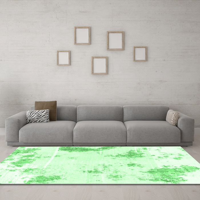 Machine Washable Abstract Emerald Green Modern Area Rugs in a Living Room,, wshabs1962emgrn
