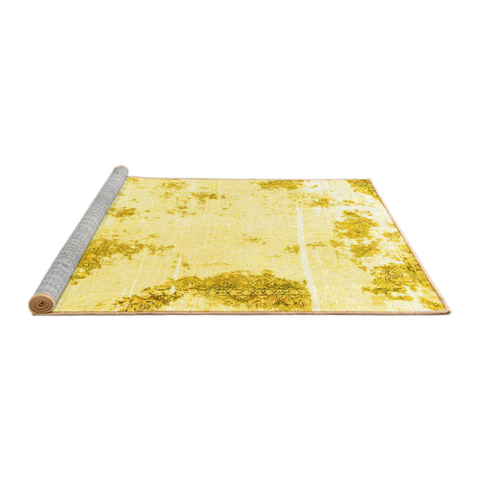 Sideview of Machine Washable Abstract Yellow Modern Rug, wshabs1962yw