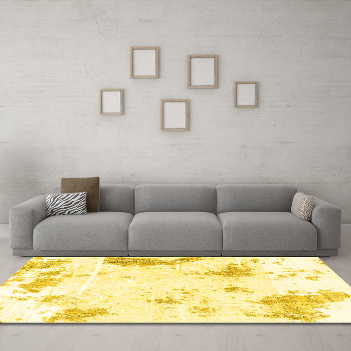 Machine Washable Abstract Yellow Modern Rug in a Living Room, wshabs1962yw