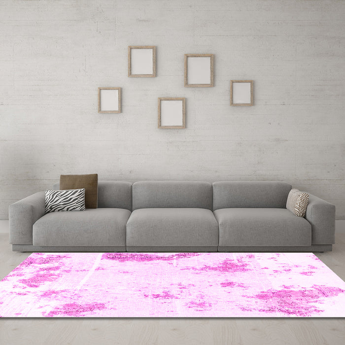 Machine Washable Abstract Pink Modern Rug in a Living Room, wshabs1962pnk