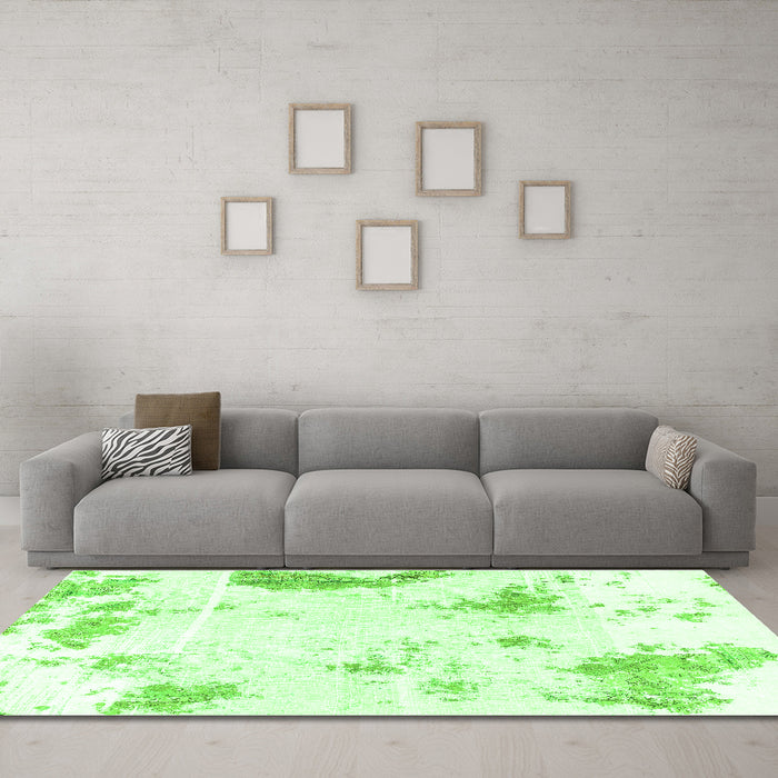 Machine Washable Abstract Green Modern Area Rugs in a Living Room,, wshabs1962grn