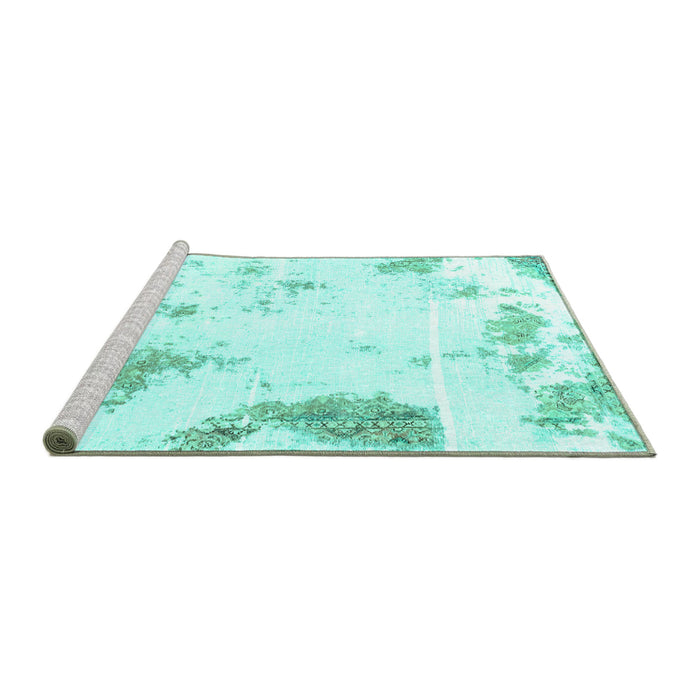 Sideview of Machine Washable Abstract Turquoise Modern Area Rugs, wshabs1962turq