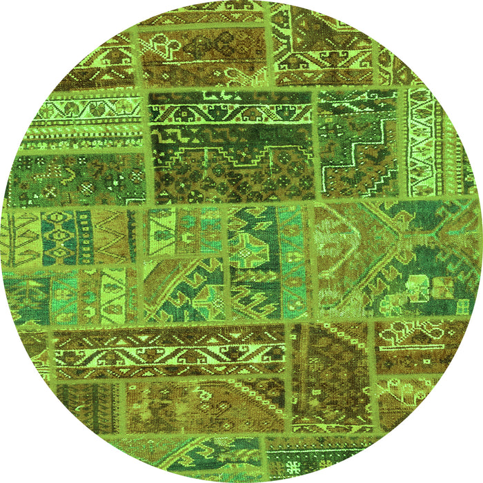 Round Patchwork Green Transitional Rug, abs1963grn