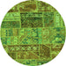 Round Patchwork Green Transitional Rug, abs1963grn