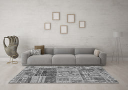 Machine Washable Patchwork Gray Transitional Rug in a Living Room,, wshabs1963gry
