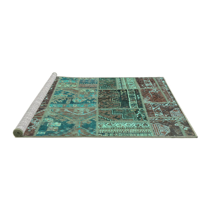 Sideview of Machine Washable Patchwork Turquoise Transitional Area Rugs, wshabs1963turq