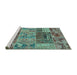 Sideview of Machine Washable Patchwork Turquoise Transitional Area Rugs, wshabs1963turq