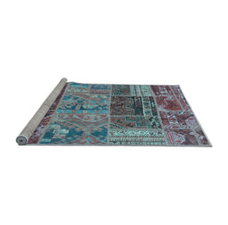 Sideview of Machine Washable Patchwork Light Blue Transitional Rug, wshabs1963lblu