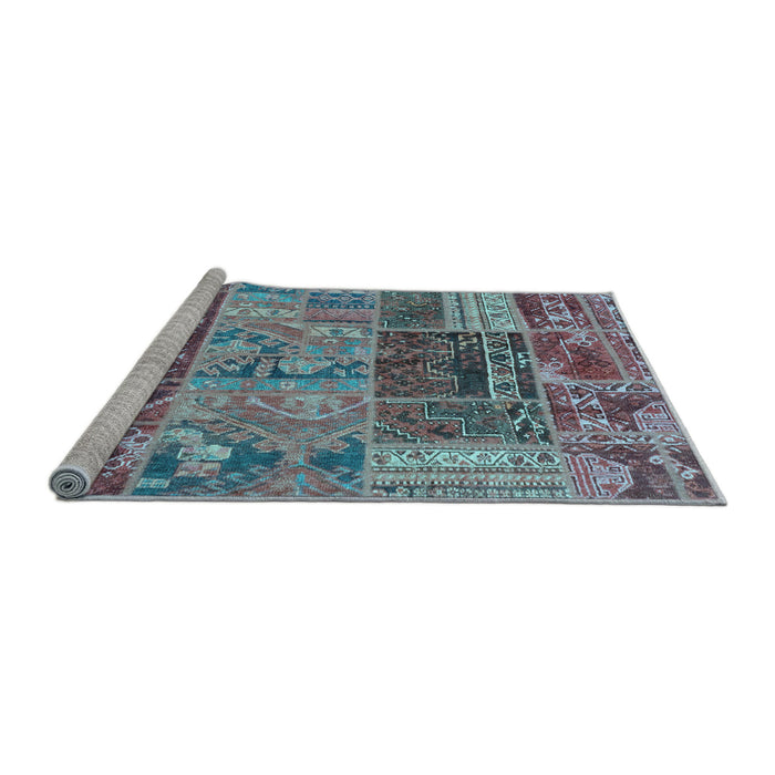 Sideview of Machine Washable Patchwork Light Blue Transitional Rug, wshabs1963lblu