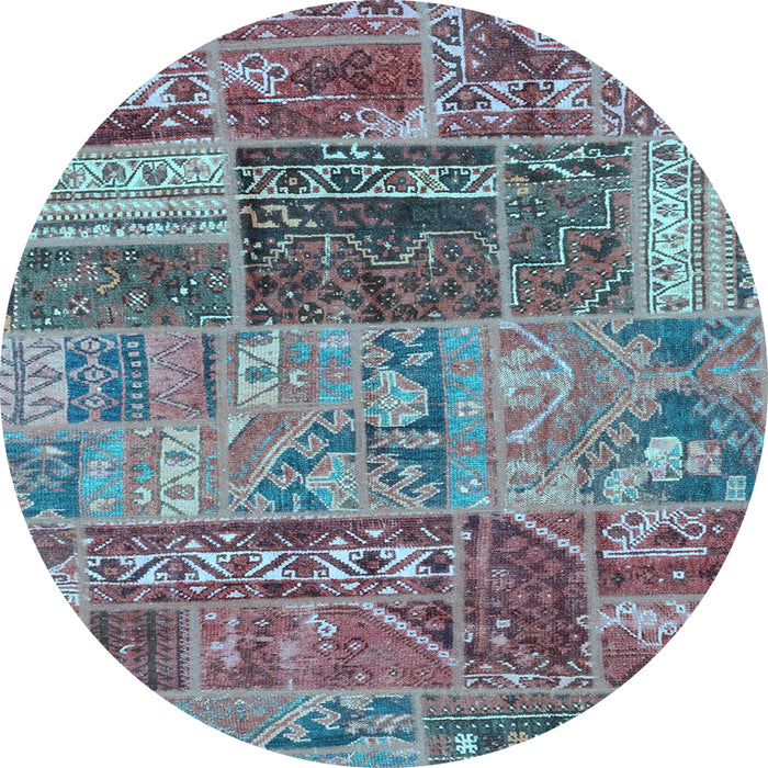 Round Machine Washable Patchwork Light Blue Transitional Rug, wshabs1963lblu