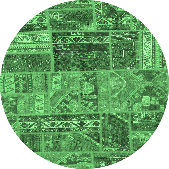 Round Machine Washable Patchwork Emerald Green Transitional Area Rugs, wshabs1963emgrn