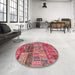 Round Abstract Pink Coral Pink Patchwork Rug in a Office, abs1963