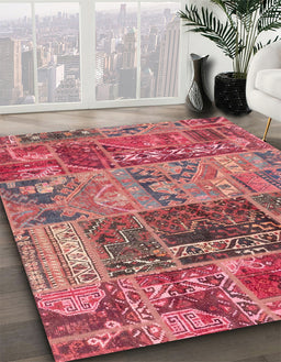 Abstract Pink Coral Pink Patchwork Rug in Family Room, abs1963