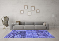 Machine Washable Patchwork Blue Transitional Rug, wshabs1963blu