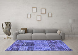 Machine Washable Patchwork Blue Transitional Rug in a Living Room, wshabs1963blu