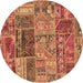 Round Patchwork Brown Transitional Rug, abs1963brn