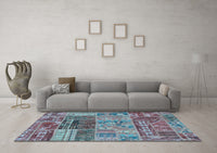 Machine Washable Patchwork Light Blue Transitional Rug, wshabs1963lblu