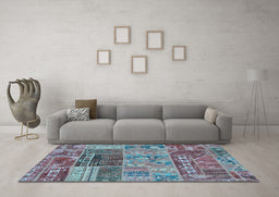 Machine Washable Patchwork Light Blue Transitional Rug in a Living Room, wshabs1963lblu