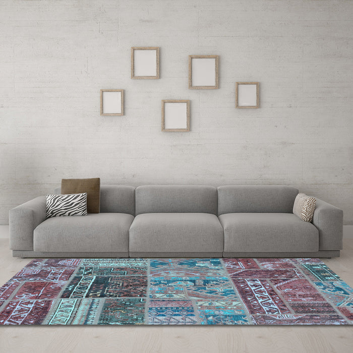 Machine Washable Patchwork Light Blue Transitional Rug in a Living Room, wshabs1963lblu