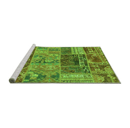 Sideview of Machine Washable Patchwork Green Transitional Area Rugs, wshabs1963grn