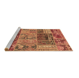 Sideview of Machine Washable Patchwork Brown Transitional Rug, wshabs1963brn