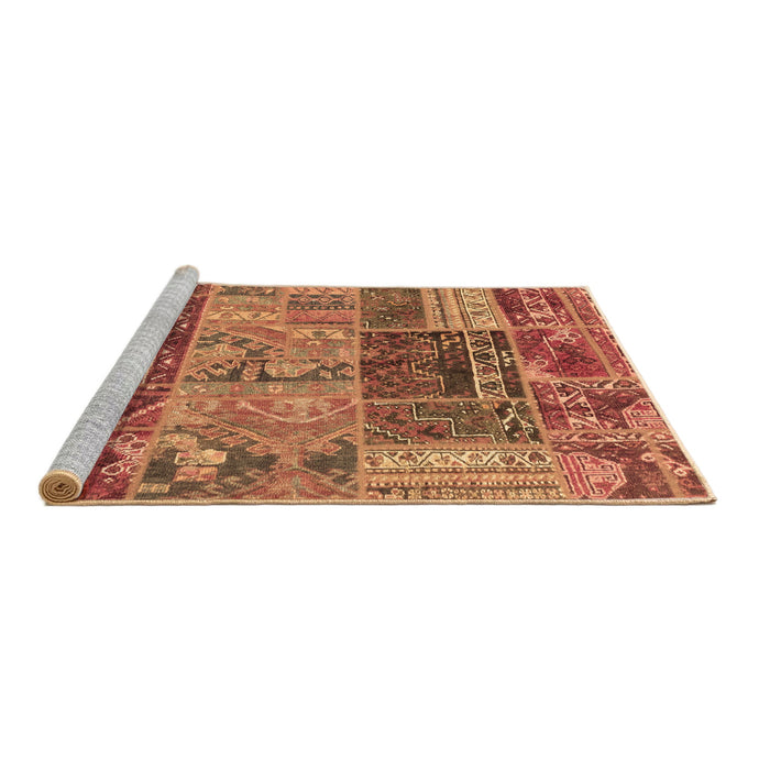Sideview of Machine Washable Patchwork Brown Transitional Rug, wshabs1963brn
