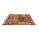 Sideview of Machine Washable Patchwork Brown Transitional Rug, wshabs1963brn