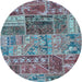 Round Patchwork Light Blue Transitional Rug, abs1963lblu