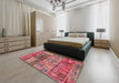 Machine Washable Abstract Pink Coral Pink Rug in a Bedroom, wshabs1963