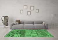 Machine Washable Patchwork Emerald Green Transitional Rug, wshabs1963emgrn