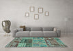 Machine Washable Patchwork Turquoise Transitional Area Rugs in a Living Room,, wshabs1963turq