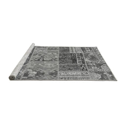 Sideview of Machine Washable Patchwork Gray Transitional Rug, wshabs1963gry