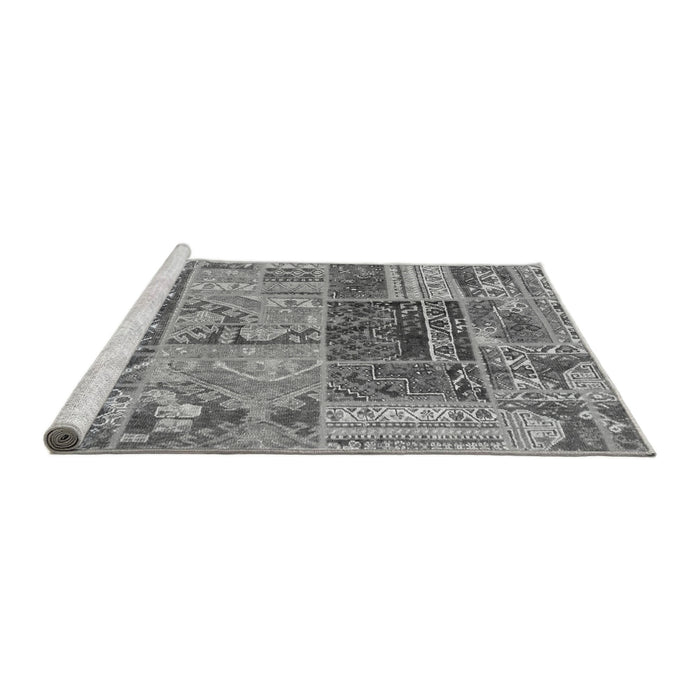 Sideview of Machine Washable Patchwork Gray Transitional Rug, wshabs1963gry