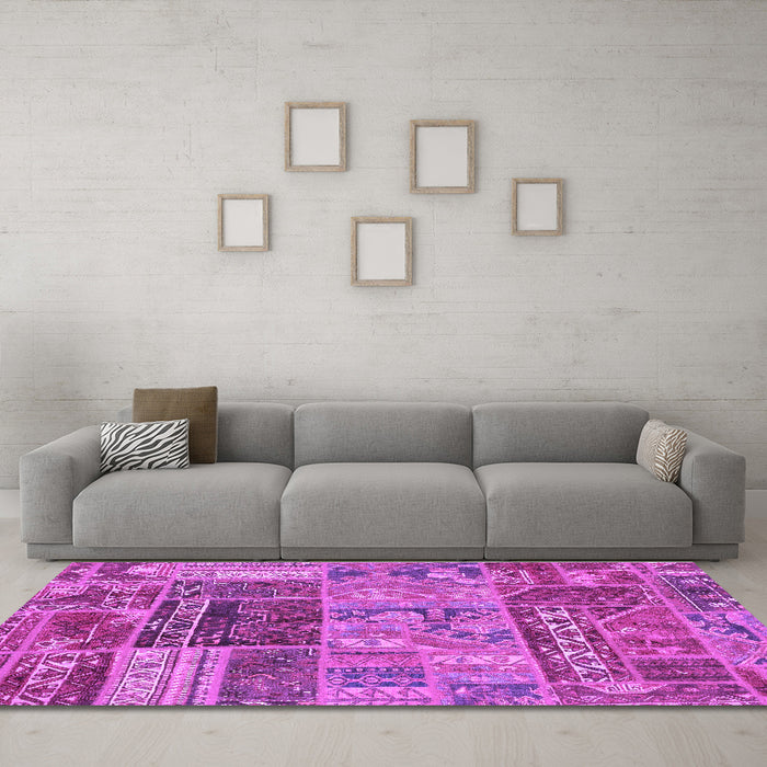 Machine Washable Patchwork Purple Transitional Area Rugs in a Living Room, wshabs1963pur