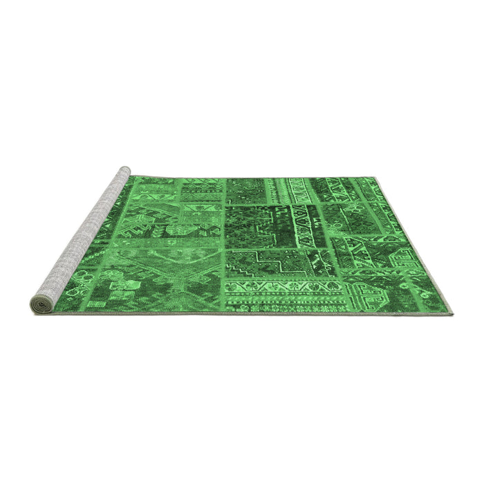 Sideview of Machine Washable Patchwork Emerald Green Transitional Area Rugs, wshabs1963emgrn