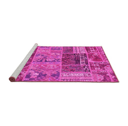 Sideview of Machine Washable Patchwork Pink Transitional Rug, wshabs1963pnk