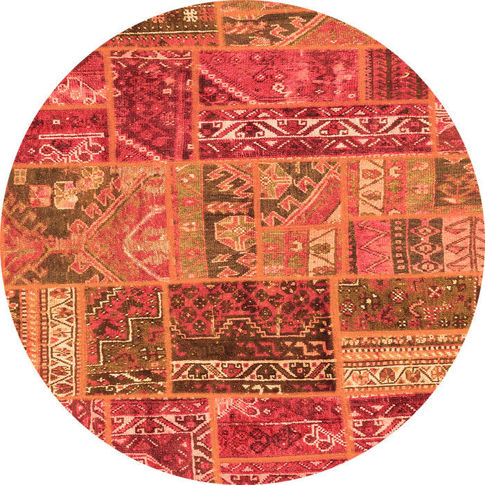 Round Machine Washable Patchwork Orange Transitional Area Rugs, wshabs1963org
