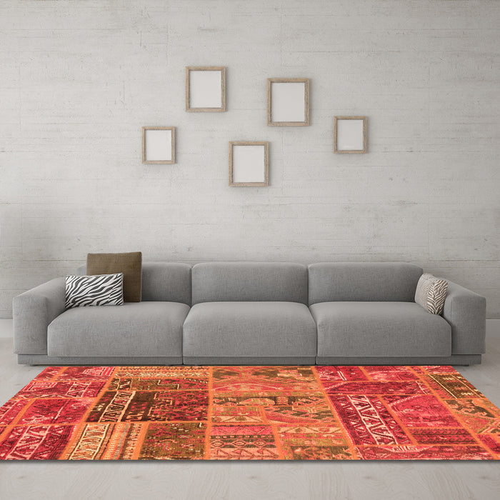 Machine Washable Patchwork Orange Transitional Area Rugs in a Living Room, wshabs1963org